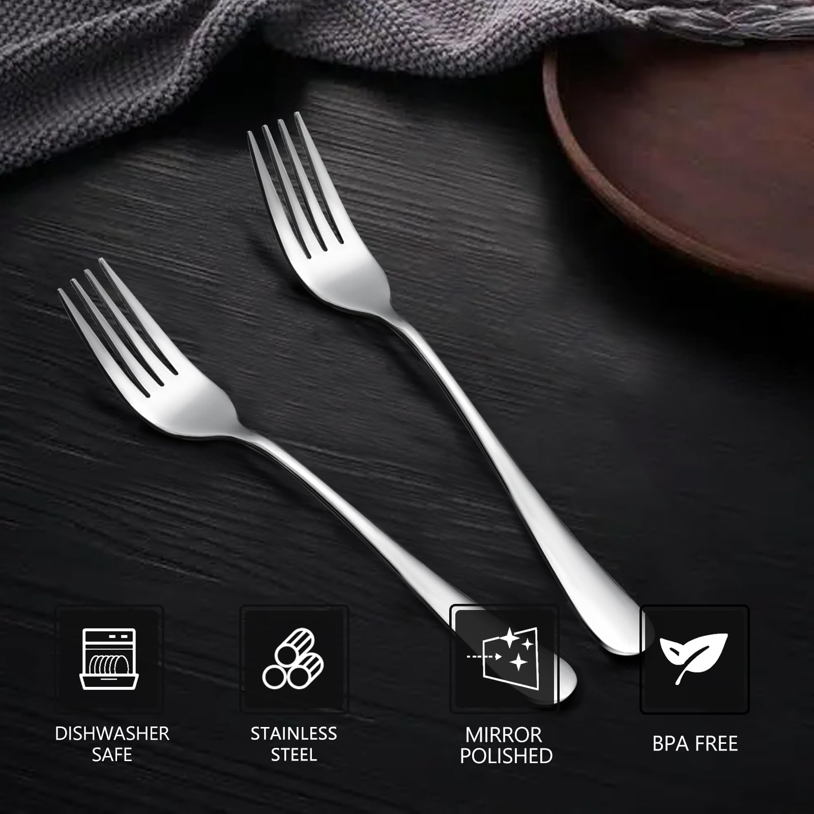 SANTUO Dessert Forks Set - 8-piece Stainless Steel Salad Forks Cream Fork Flatware Set Reusable for Household Use or Camping - Silver 6.7 Inches