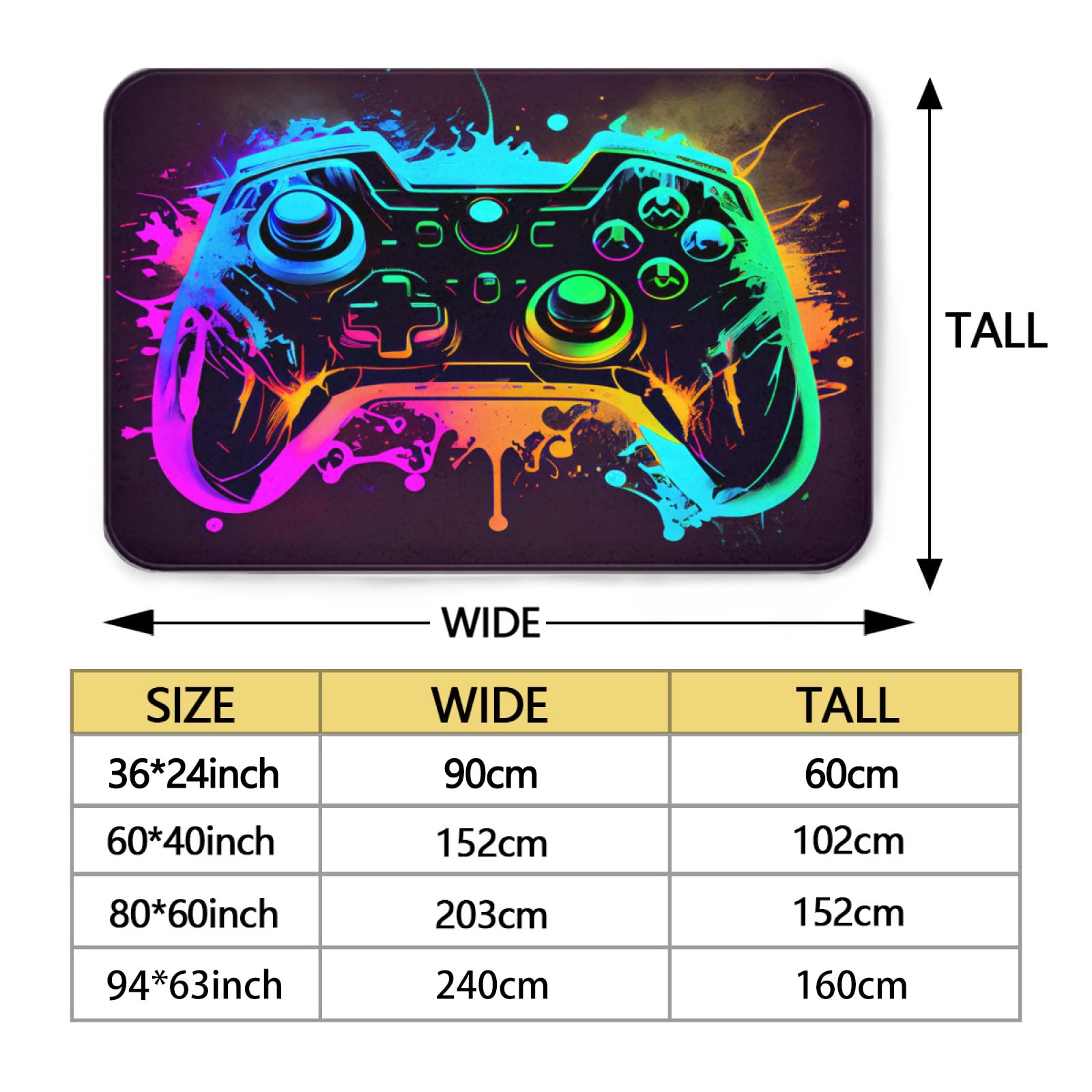 NEBOTON Gaming Rug with Colorful Game Controller Design for Game Room, Gaming Room, Boys' Bedroom, and Living Room 36x24inches