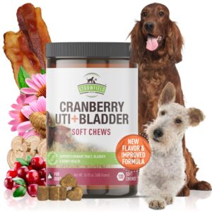 strawfield pets' cranberry uti + bladder soft chews cranberry supplement for dogs urinary tract - bacon flavor 120 chews