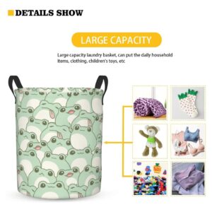 FeHuew Kawaii Frog Seamless Cute Collapsible Laundry Basket with Handle Waterproof Hamper Storage Organizer Large Bins for Dirty Clothes,toys