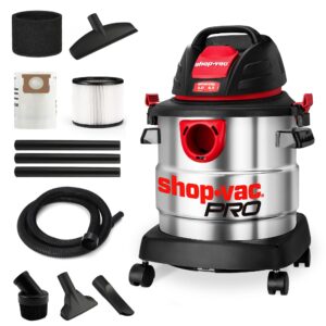 shop-vac 5 gallon 4.5 peak hp wet/dry vacuum, stainless steel tank, portable shop vacuum with filter, hose and accessories for garage, workshop. 5920588