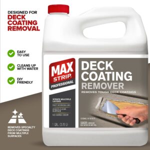 Max Strip Deck Coating Remover - 1 Gallon - Professional Fast Working Gel Strips Multiple Layers - Removes Tough Deck Coatings - No Harsh Odor Leaves Surface Clean