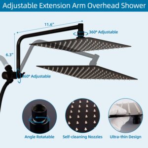 12" High Pressure Rainfall Shower Head All Metal 7-Spray Handheld Showerhead Combo with 11" Adjustable Shower Extension Arm, 71" Hose, Adhesive Shower Head Holder, Oil Rubbed Bronze