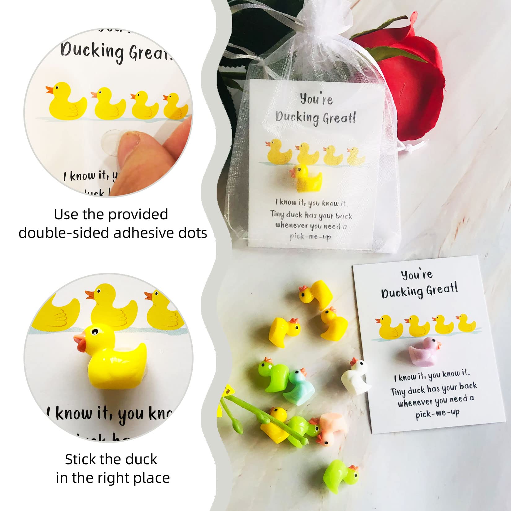 Artreeiger 30 Sets Inspirational Gift Include You're Ducking Great Cards Thank You Gifts Funny Cards Mini Resin Ducks Organza Bags Bulk for Students Coworkers Employee Appreciation Gifts Pocket Favors