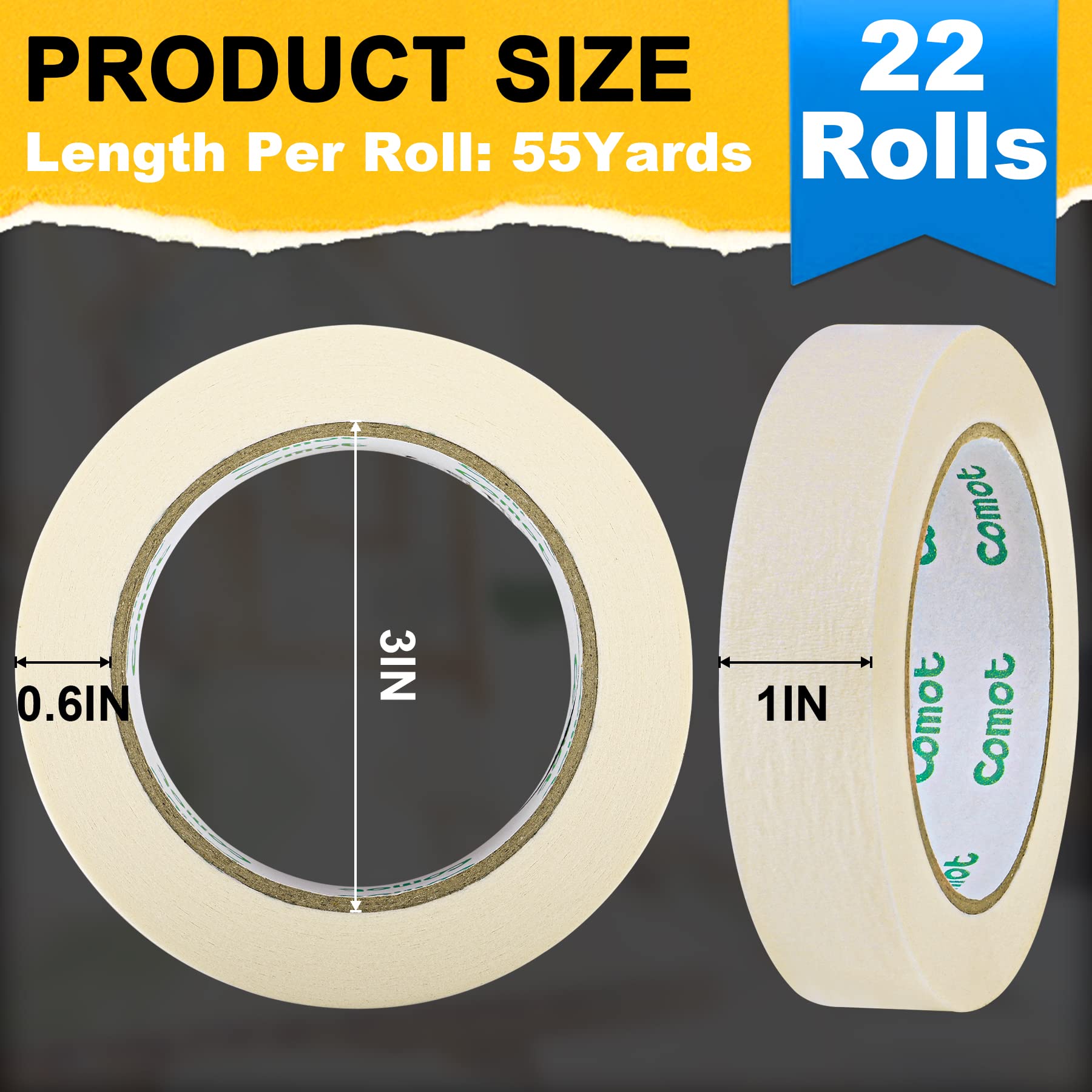 Masking Tapes Bulk 1 Inch 22 Packs White Painters Drafting General Using Tapes for Painting, Craft Art, Label, Packing, Office, School, Home,1 Inch x 55 Yards x 22 Rolls (1210 Total Yards)