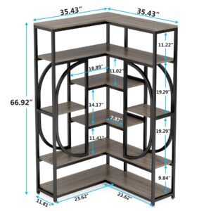 Tribesigns 7-Shelf Corner Bookshelf, Large Modern Corner Bookcase, Tall L-Shaped Corner Shelf Stand Display Rack with Storage, Metal Frame for Living Room Home Office (Grey)