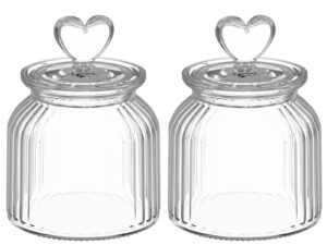 homeyhoney 22 oz clear glass canister with cute heart shaped lids set, food storage glass jars with airtight lids for kitchen and dining room, stripe/set of 2