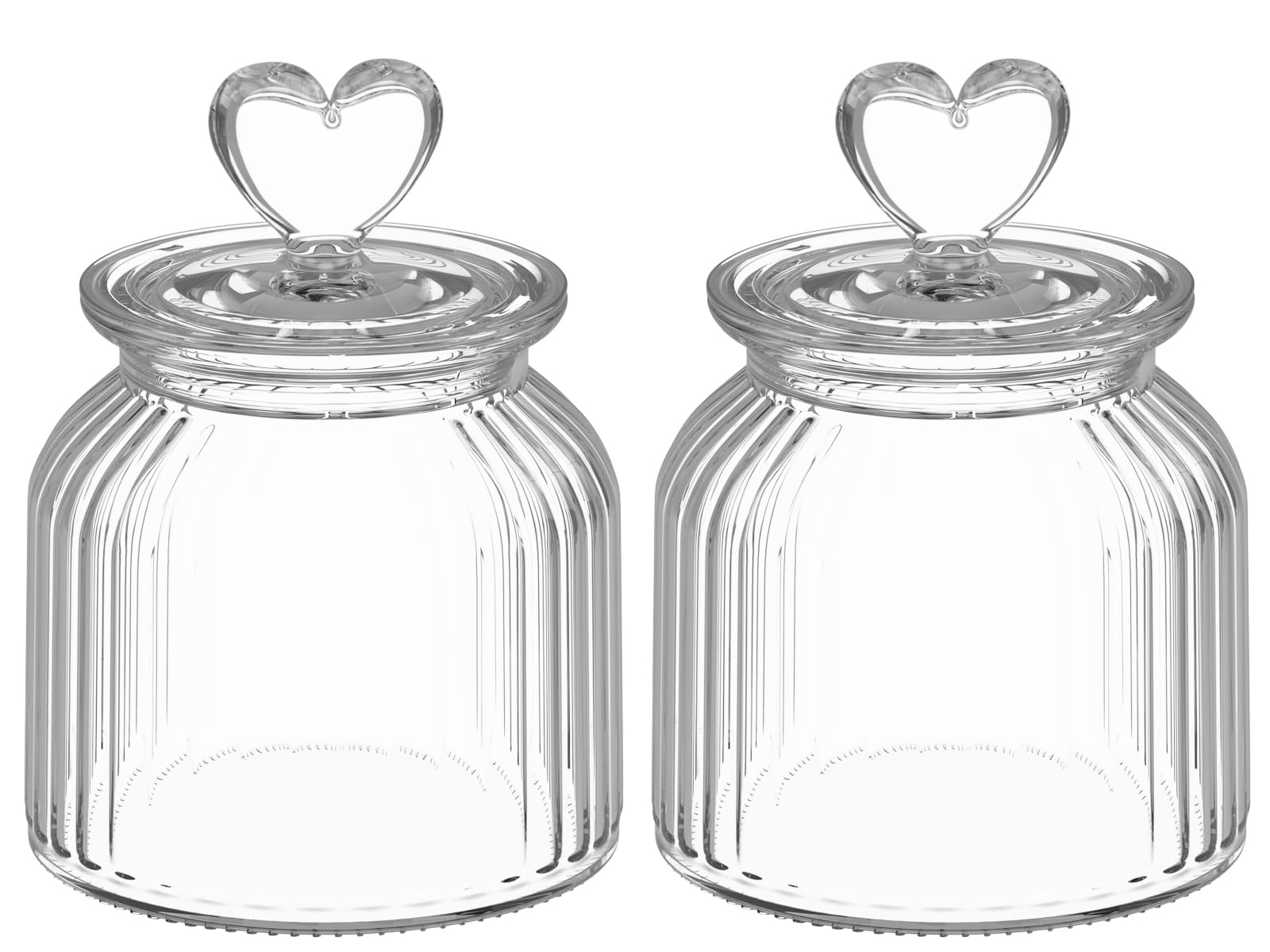 HomeyHoney 22 oz Clear Glass Canister with Cute Heart shaped Lids Set, Food Storage Glass Jars with Airtight Lids for Kitchen and Dining Room, Stripe/Set of 2