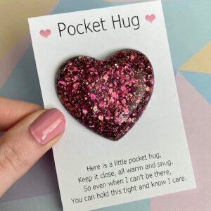 pocket hug heart with greeting cards, mini cute heart pocket hug decoration, carry heartwarming message to hug whoever needs, cute decorations gift for birthday valentines thanksgiving (pink)