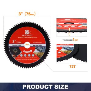 HSS Circular Saw Blade 3inch - BRSCHNITT 3pcs 72T 10mm Bore Cutting Discs for Wood, Copper, Aluminum, Plastic and Soft Metal