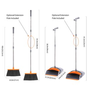 OLLSDIRE Broom and Dustpan Set for Home Upright Dustpan and Broom Combo Set with Long Handle Sweeping Office Kitchen Floor Pet Hair Standing Dust pan Angle Broom Cleaning Supplies Indoor