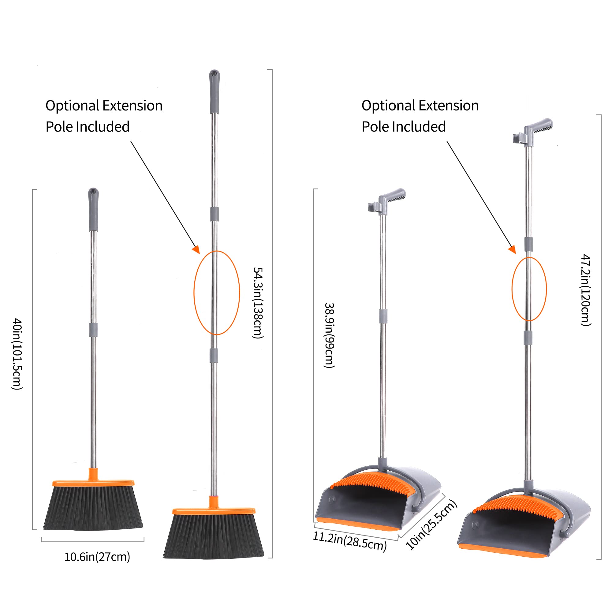 OLLSDIRE Broom and Dustpan Set for Home Upright Dustpan and Broom Combo Set with Long Handle Sweeping Office Kitchen Floor Pet Hair Standing Dust pan Angle Broom Cleaning Supplies Indoor