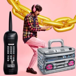 22 Pieces Inflatable Boom Box Beverage Inflatable Cooler Inflatable Mobile Phone and 16 Inch Gold Inflatable Foil Chain Balloons 80s 90s Party Decorations Graduation Cosplay Hip Hop Party Decoration