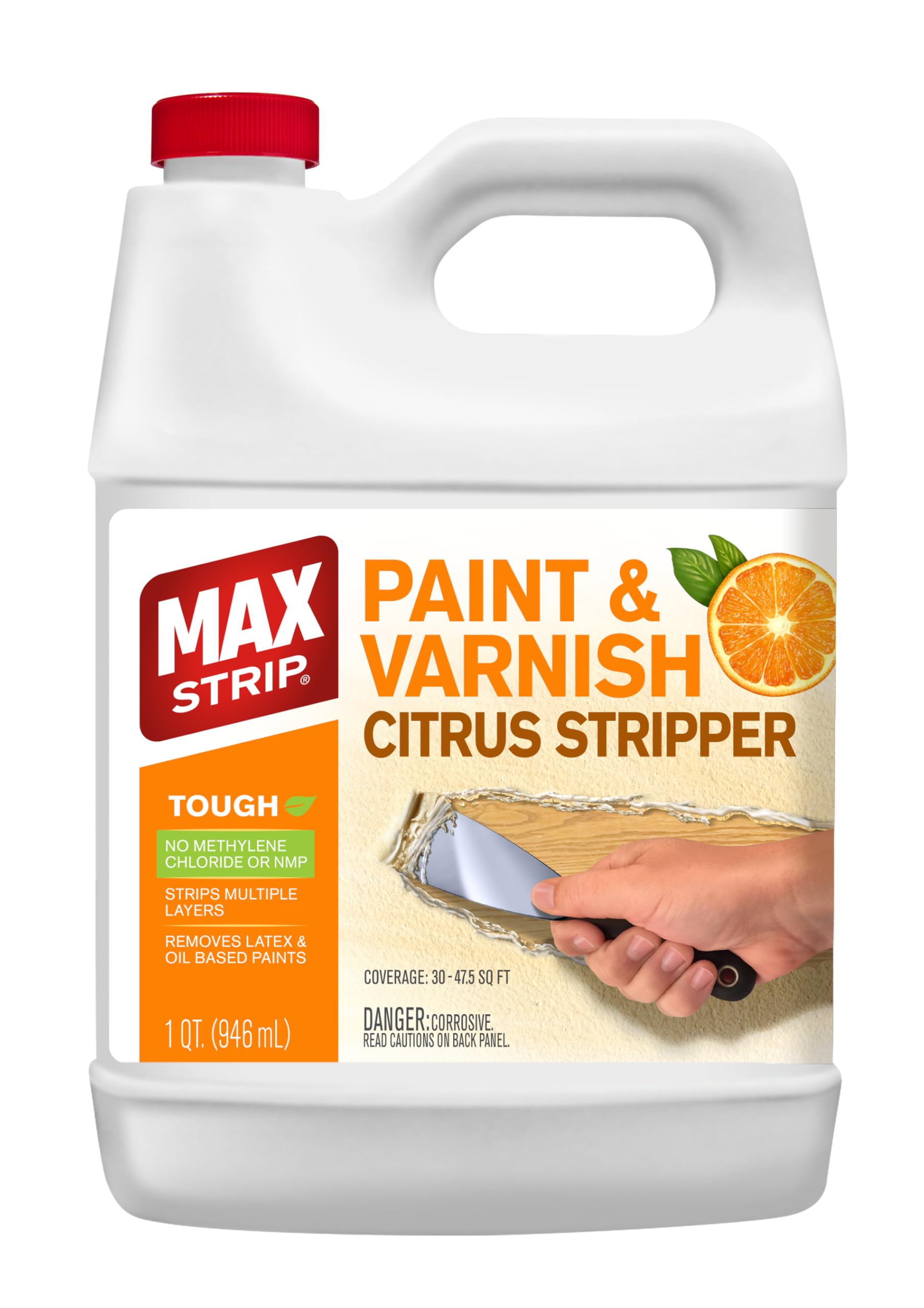 Max Strip Paint & Varnish Citrus Stripper - 1 Quart - Strips Multiple Layers - Removes Latex and Oil Based Paints - No Methylene Chloride No NMP Powerful Formula