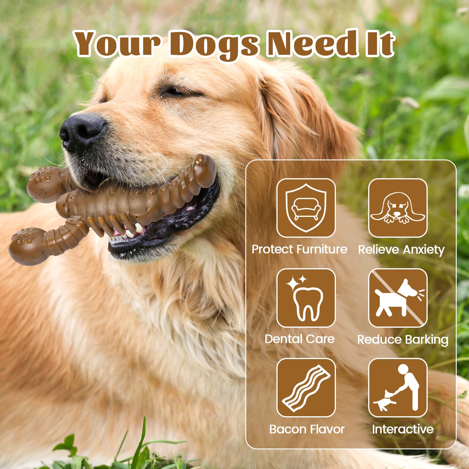 Vekung Dog Toys for Aggressive Chewers, Indestructible Dog Chew Toys for Aggressive Chewers, Tough Dog Teething Bones for Medium Large Breed Dogs, Dog Toys to Keep Them Busy