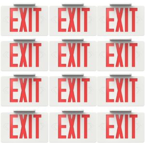 sunco 12 pack led exit sign with emergency light, commercial grade double sided fire exit lights, backup battery, illuminated emergency exit, 120-277v, dual mounting, ul 94v-0 fire resistant