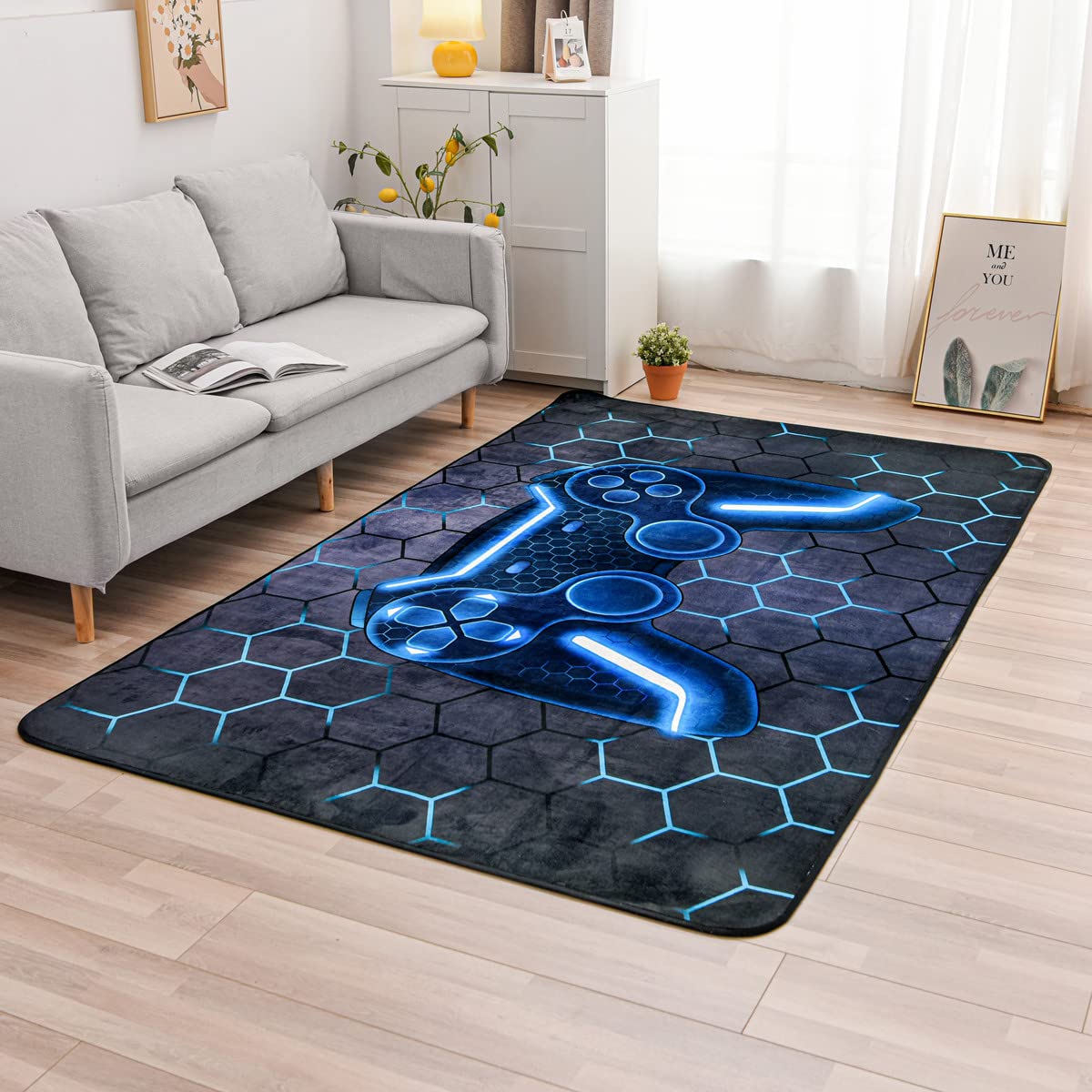 NTBED Game Console Area Rug for Bedroom Sofa Playroom Gaming Geometric Bedside Rugs Gamer Decorative Floor Mat Carpet (3x5 Feet, Blue)