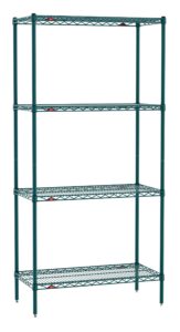 metro super erecta metroseal green epoxy shelving unit - industrial wire shelving for restaurants, kitchens, walk-in coolers/freezers with microban - 4 tier, 2000 lbs capacity, 18” w x 36” l x 74” h