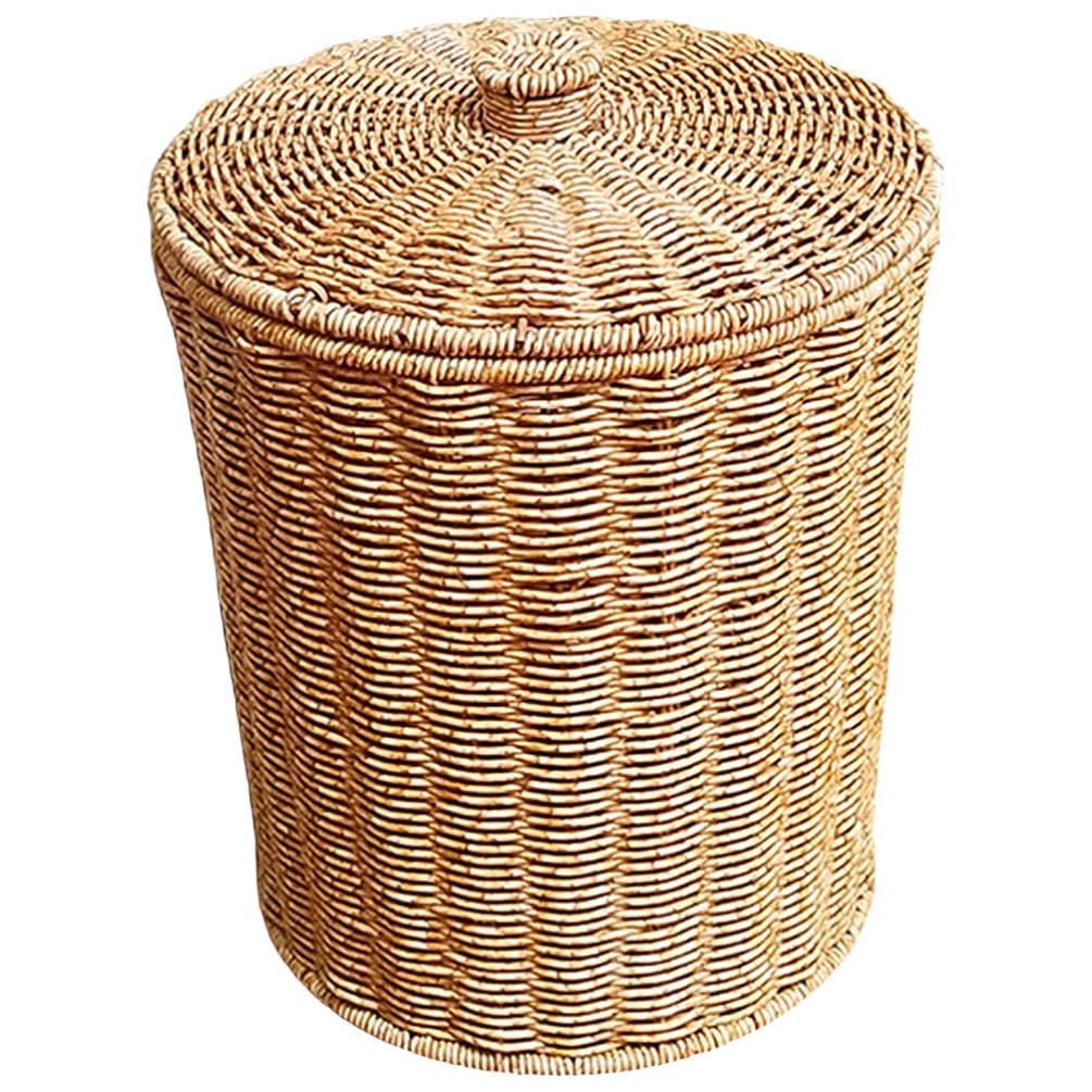 Cabilock 28 * 33.5 Woven Trash Can: Rattan Wastebasket with Lid Bedroom Trash Can Office Garbage Cans Wicker Basket Clothes Hamper Decorative Countertop Basket Straw