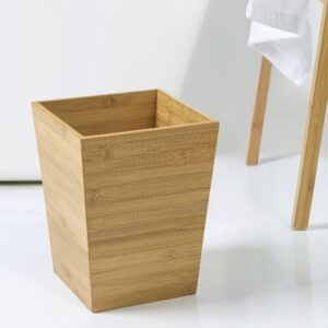 Allure Home Creation Haven Bamboo Bathroom Wastebasket Trash Can 7.87" x 7.87" x 10.00" Compact Size 1.50 gallons