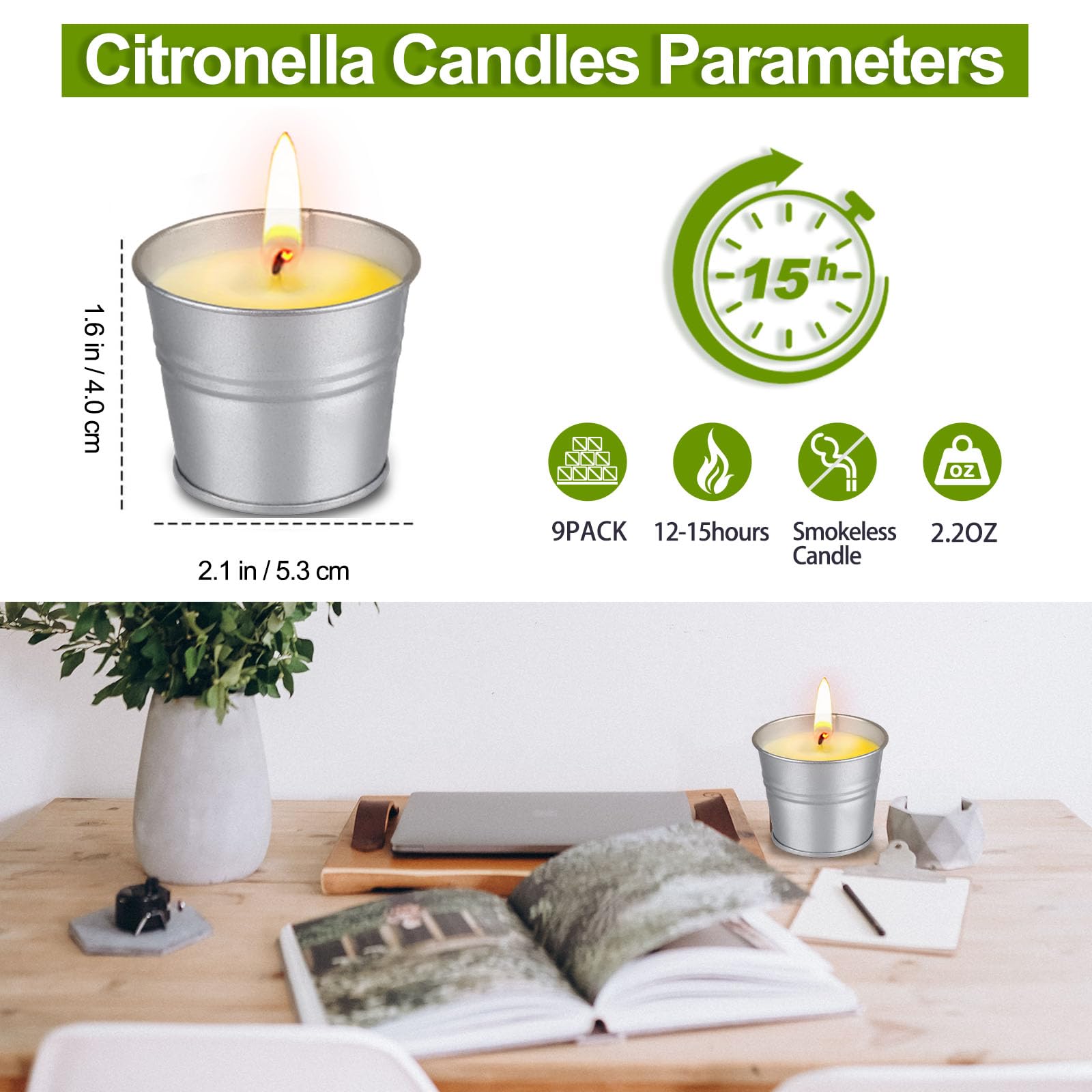 Citronella Candles Outdoor, 8 Pack Natural Soy Wax Scented Candles, 120h Burn Time Bucket Candles Summer Gifts for Patio Yard Home Balcony Garden Camping BBQ