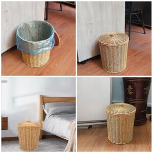 Cabilock 28 * 33.5 Woven Trash Can: Rattan Wastebasket with Lid Bedroom Trash Can Office Garbage Cans Wicker Basket Clothes Hamper Decorative Countertop Basket Straw