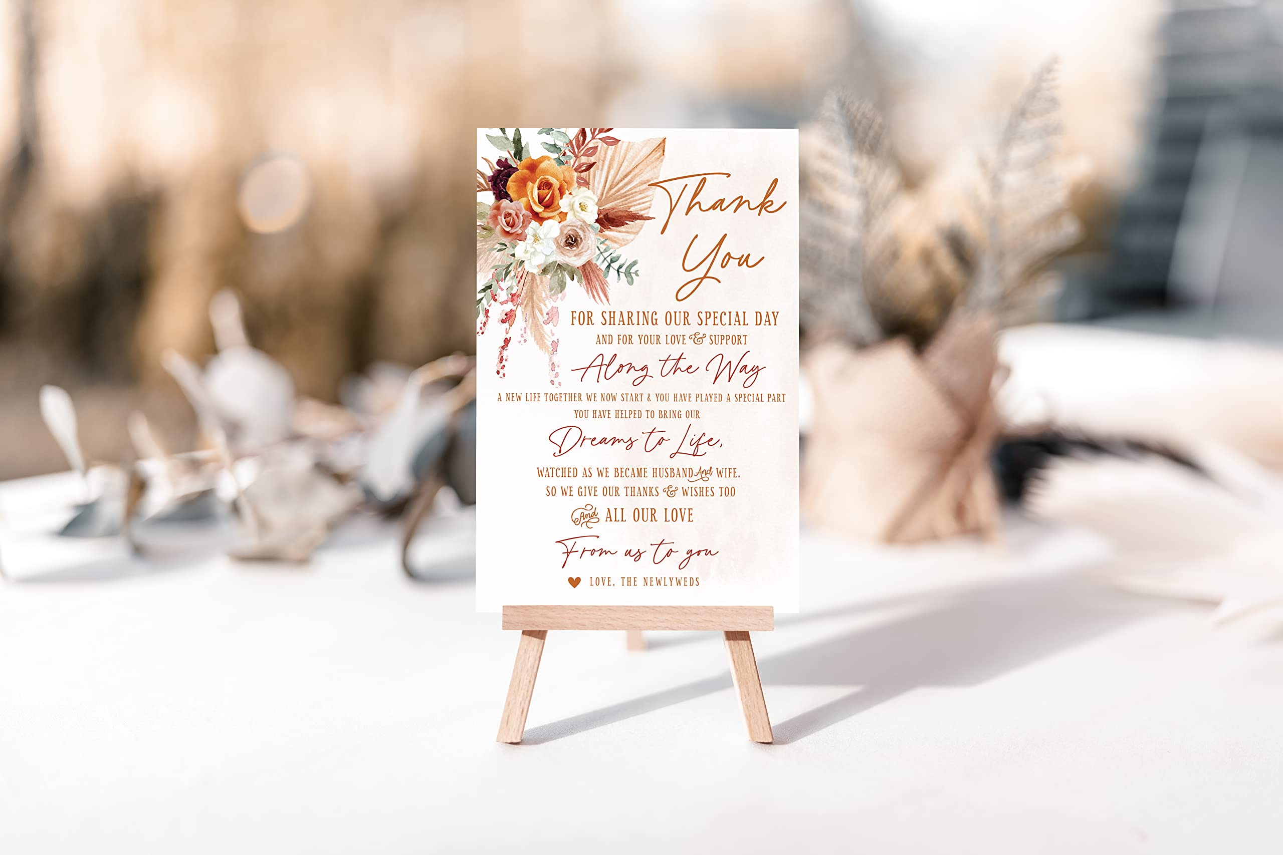 Your Main Event Prints 50 Boho Orange and Terracotta Floral Wedding Thank You Place Setting Cards, Great For Adding to Your Table Centerpieces and Wedding Decorations for Receptions, Pack of 50 Cards