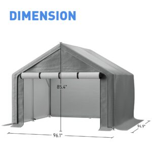 WIILAYOK Outdoor Storage Shelter, 8x8 ft Portable Shed with Roll up Zipper Door, Waterproof and UV Resistant Anti-Snow, Heavy Duty Carport for Storing Garden Tools, Outdoor Equipment