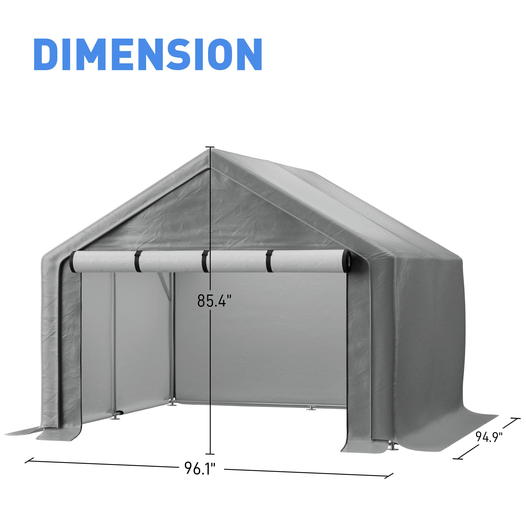 WIILAYOK Outdoor Storage Shelter, 8x8 ft Portable Shed with Roll up Zipper Door, Waterproof and UV Resistant Anti-Snow, Heavy Duty Carport for Storing Garden Tools, Outdoor Equipment