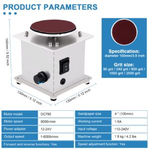 4 Inch Mini Disc Sander with Variable Speed 6000 RPM, Electric Small Hobby Disk Sander with Forward & Reverse Function, Sanding Disc Machine for Woodworking, Metal Working, Stone and Scissors Sanding