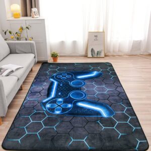 NTBED Game Console Area Rug for Bedroom Sofa Playroom Gaming Geometric Bedside Rugs Gamer Decorative Floor Mat Carpet (3x5 Feet, Blue)