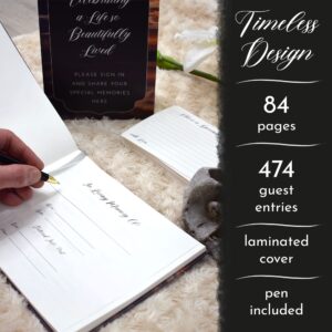 Portiche Funeral Guest Book Includes 60 Memory Cards, Pen, Table Sign, Card Box, 474 Guests Entry, Funeral Guest Book, Guest Book for Funeral, Guest Book for Funeral, Celebration of Life