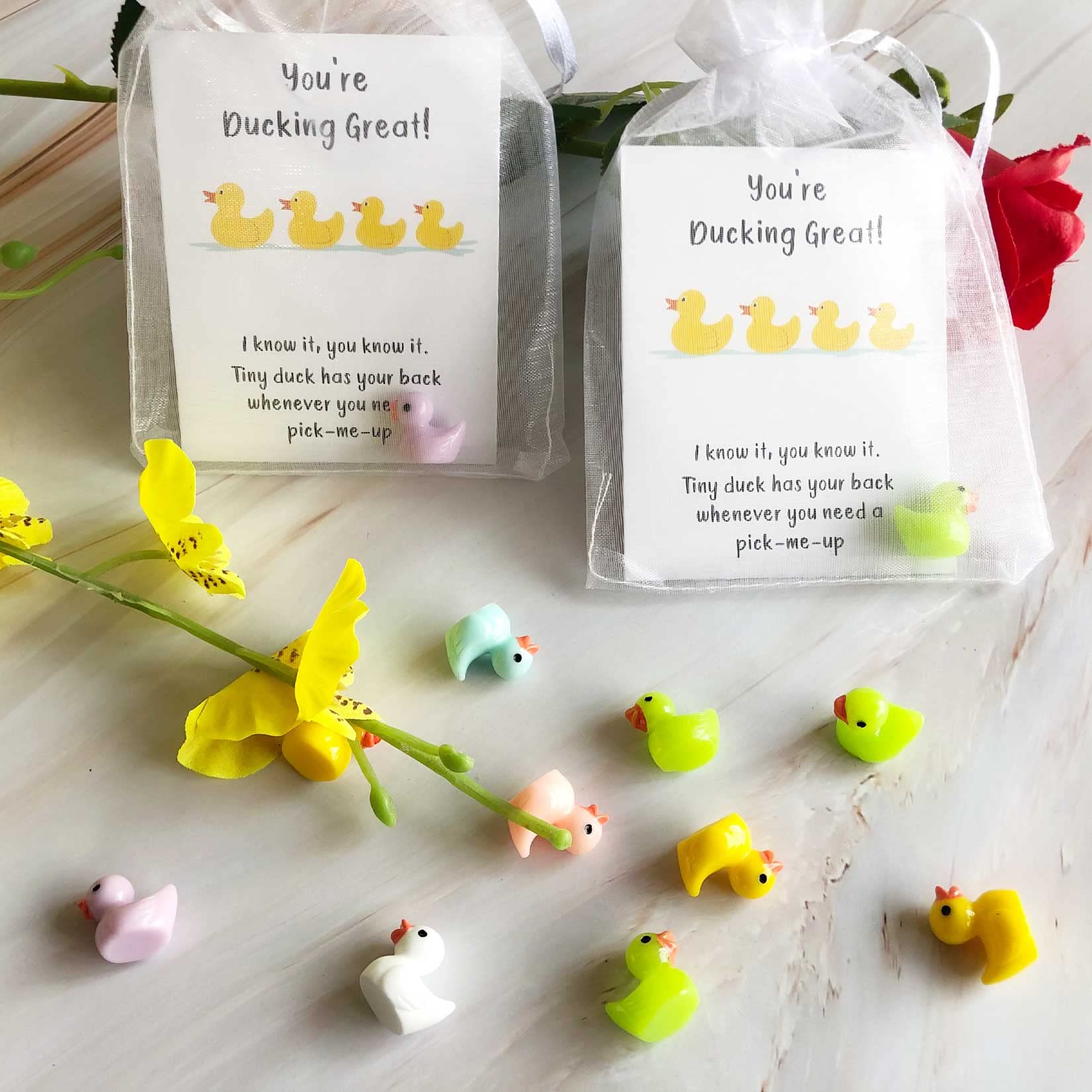 Artreeiger 30 Sets Inspirational Gift Include You're Ducking Great Cards Thank You Gifts Funny Cards Mini Resin Ducks Organza Bags Bulk for Students Coworkers Employee Appreciation Gifts Pocket Favors