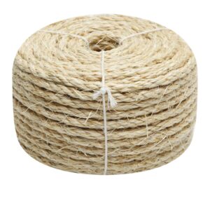 natural sisal rope 1/4 inch by 164-feet for cat scratching post tree tower replacement repair and replace, hemp twine rope for kittens shelves furniture window bed perch house climbing, 6mm by 50m