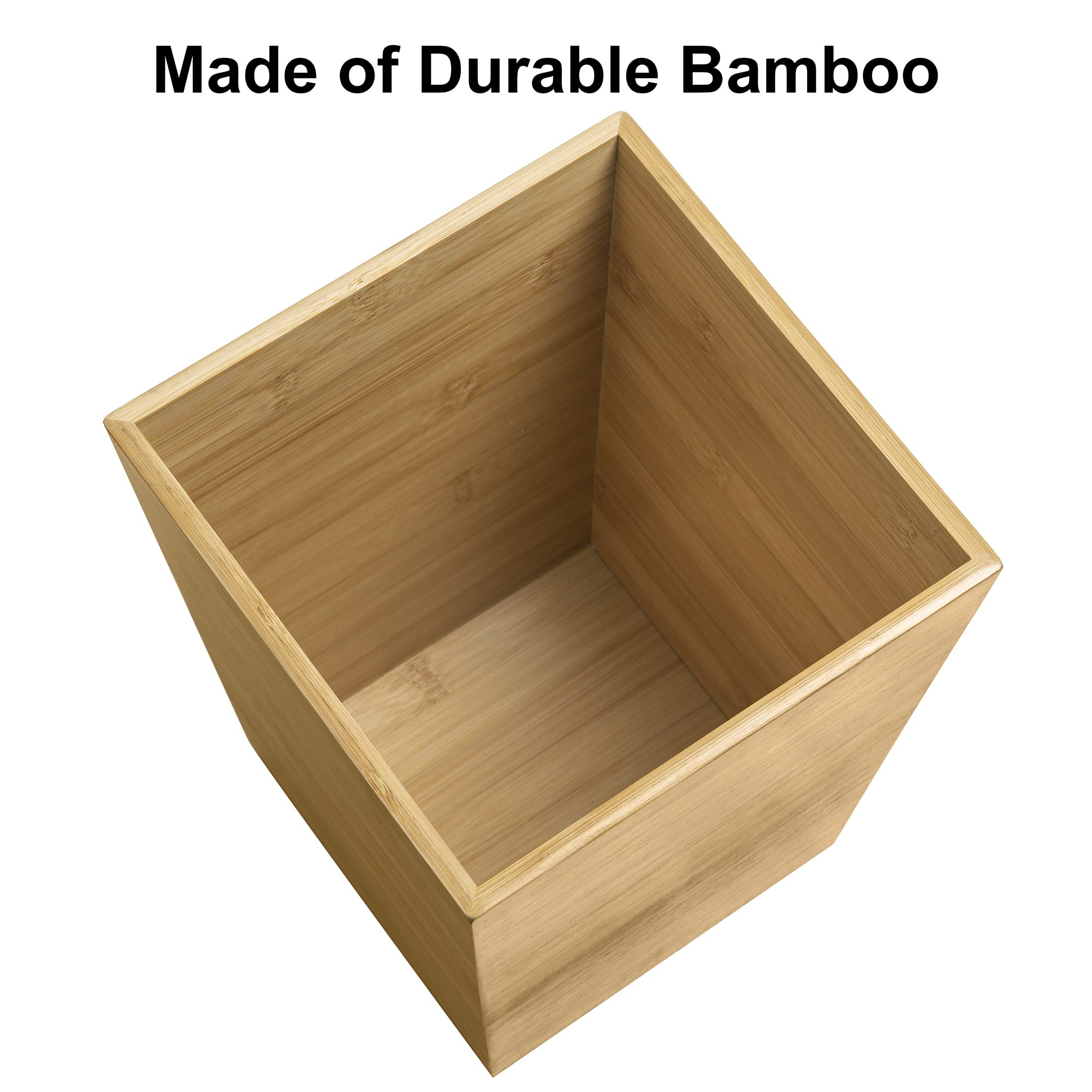 Allure Home Creation Haven Bamboo Bathroom Wastebasket Trash Can 7.87" x 7.87" x 10.00" Compact Size 1.50 gallons