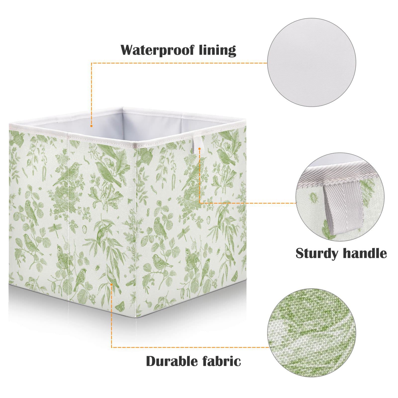 Kigai Toile Pattern Cube Storage Bins - 11x11x11 In Large Foldable Storage Basket Fabric Storage Baskes Organizer for Toys, Books, Shelves, Closet, Home Decor