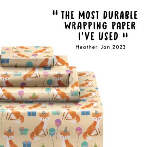 CENTRAL 23 Kids Wrapping Paper - 6 Sheets of Gift Wrap - Birthday Fox - For Baby Boys or Girls - Woodland - Comes with Stickers - Recyclable