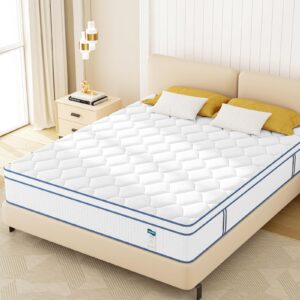 Maxzzz 12 Inch Twin Mattresses, Hybrid Mattress, Twin Bed Mattress in a Box, with Individual Pocket Springs & Memory Foam, Euro Top Design for Back Pain Relief, No Odor