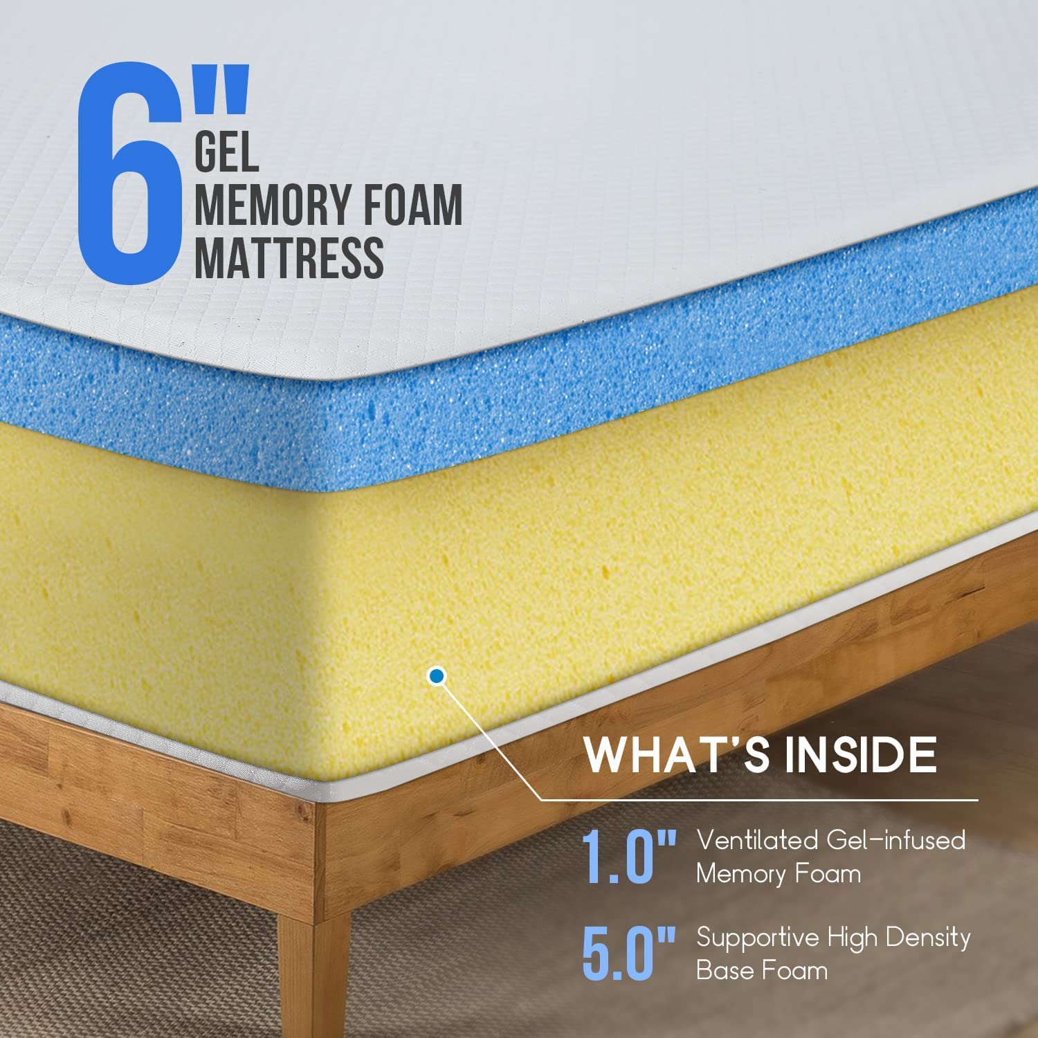 Twin Mattress 6 Inches Gel Memory Foam Mattress Bed in a Box, CertiPUR-US Certified Foam, Pressure Relief Supportive, Medium Firm Twin Size Mattress for Kids Bunk Trundle Bed Daybed