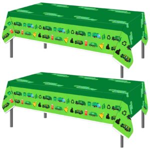 PHOGARY 2 Pack Garbage Truck Tablecloths for Garbage Truck Birthday Party Supplies, Trash Truck Party Table Cover Disposable Plastic Rectangle Table Cloth for Kids Birthday Baby Shower 51" X 86"