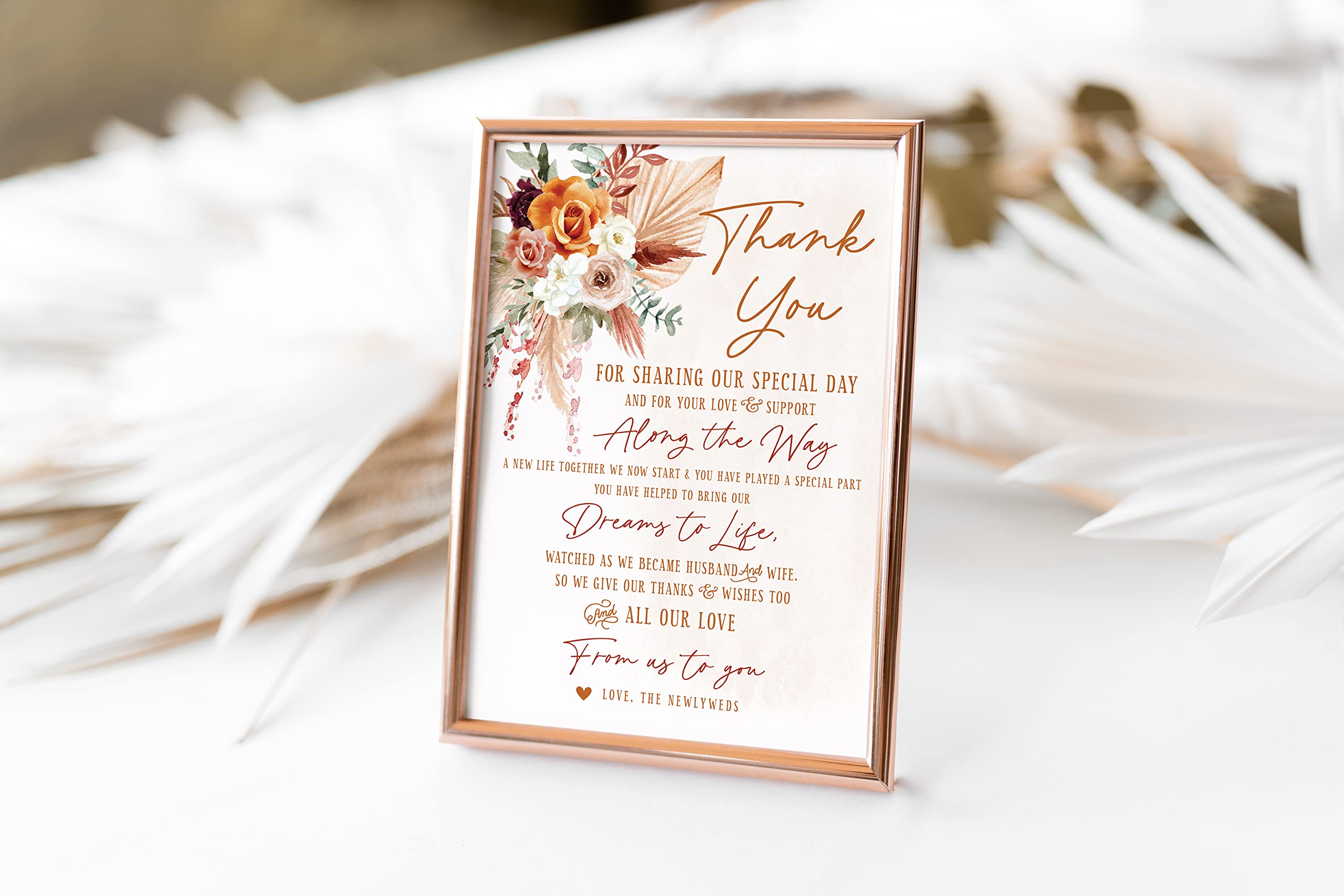 Your Main Event Prints 50 Boho Orange and Terracotta Floral Wedding Thank You Place Setting Cards, Great For Adding to Your Table Centerpieces and Wedding Decorations for Receptions, Pack of 50 Cards