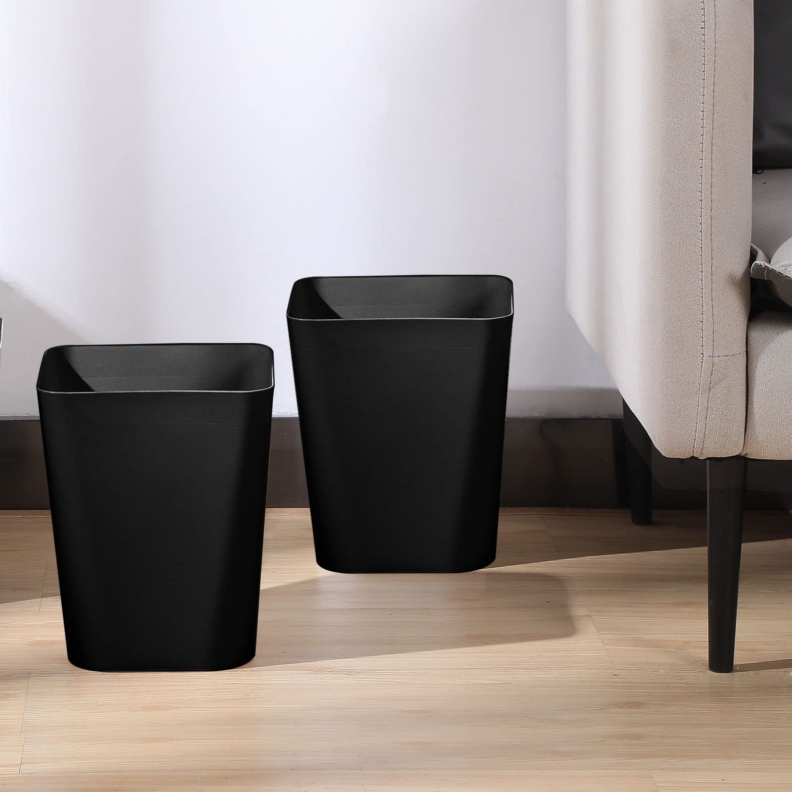 Hoolerry 9 Pieces 2 Gallon Small Trash Cans Bulk Bathroom Trash Bin Plastic Wastebasket Square Garbage Can for Bedroom Slim Bathroom Trashcan Small Container for Kitchen Office Home Rooms(Black)