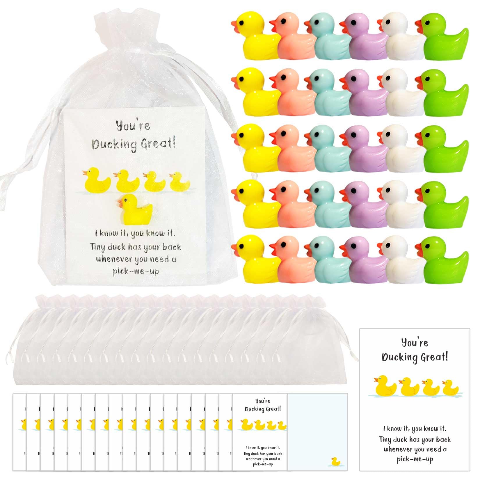 Artreeiger 30 Sets Inspirational Gift Include You're Ducking Great Cards Thank You Gifts Funny Cards Mini Resin Ducks Organza Bags Bulk for Students Coworkers Employee Appreciation Gifts Pocket Favors