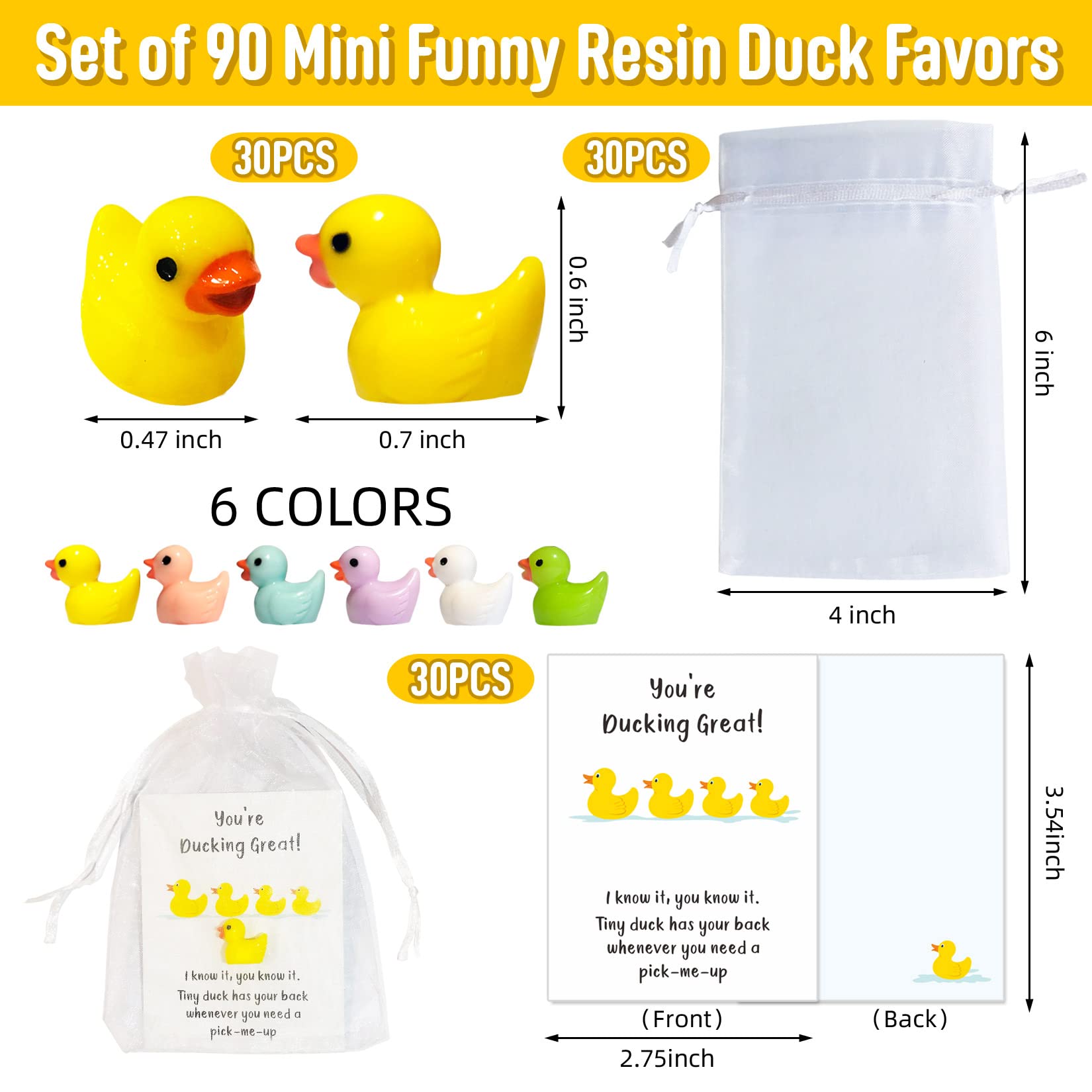 Artreeiger 30 Sets Inspirational Gift Include You're Ducking Great Cards Thank You Gifts Funny Cards Mini Resin Ducks Organza Bags Bulk for Students Coworkers Employee Appreciation Gifts Pocket Favors