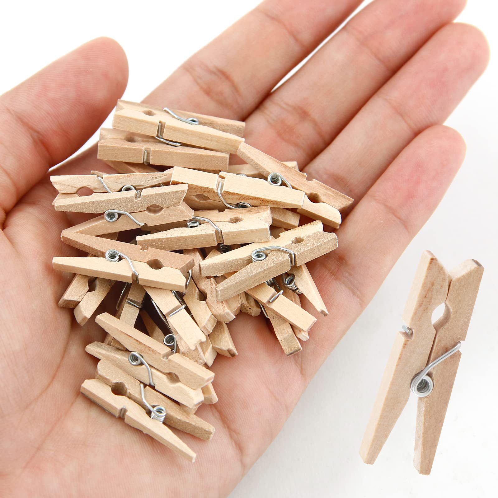 Rierdge 100 Pcs Wooden Clothespins, 1.22" Sturdy Natural Wooden Craft Peg Pins Clips for Hanging Photos, Paper Crafts