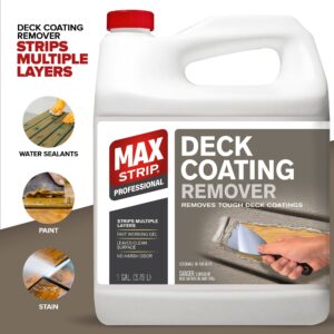 Max Strip Deck Coating Remover - 1 Gallon - Professional Fast Working Gel Strips Multiple Layers - Removes Tough Deck Coatings - No Harsh Odor Leaves Surface Clean