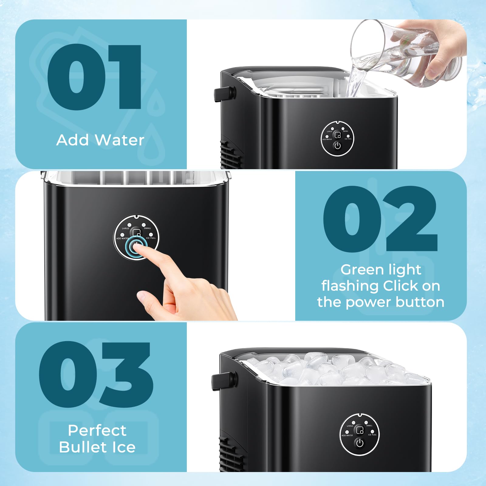 Xbeauty Countertop Ice Maker with Handle, 9 Bullet Ice Ready in 6 Mins, Self-Cleaning Portable Ice Machine with Basket and Scoop, 2 Sizes of Bullet Ice for Outdoor Camping/Bar/Party/Kitchen, Black