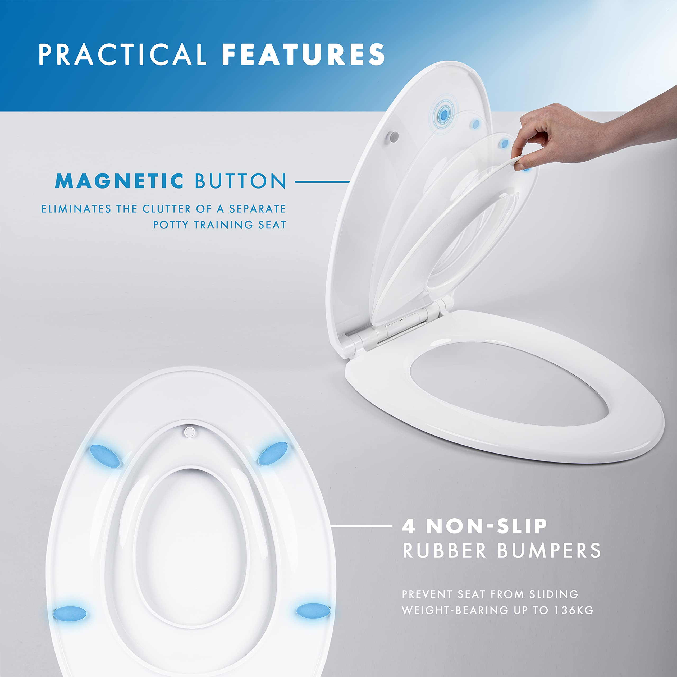 Benkstein Quick Release Toddler Toilet Seat Attachment - Heavy Duty Potty Training Seat - Soft Close Toilet Seat with Toddler Potty Seat For Toilet - Elongated Toilet Seat with Toddler Seat