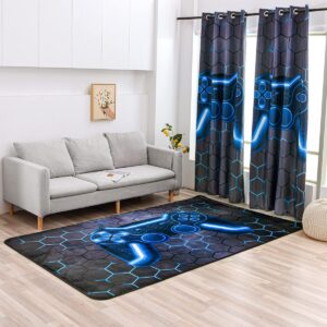 NTBED Game Console Area Rug for Bedroom Sofa Playroom Gaming Geometric Bedside Rugs Gamer Decorative Floor Mat Carpet (3x5 Feet, Blue)