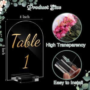 Qunclay 40 Pack 4 x 6 Inch Gold Acrylic Wedding Table Number 1-40 Clear Wedding Table Stand with Numbers Calligraphy Table Number Holders Table Signs for Wedding Reception Centerpieces Decorations